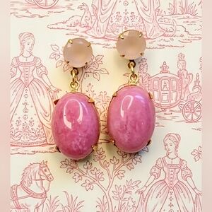 Natural Pink Jade In Two Stone Classic Gold Plated Earrings